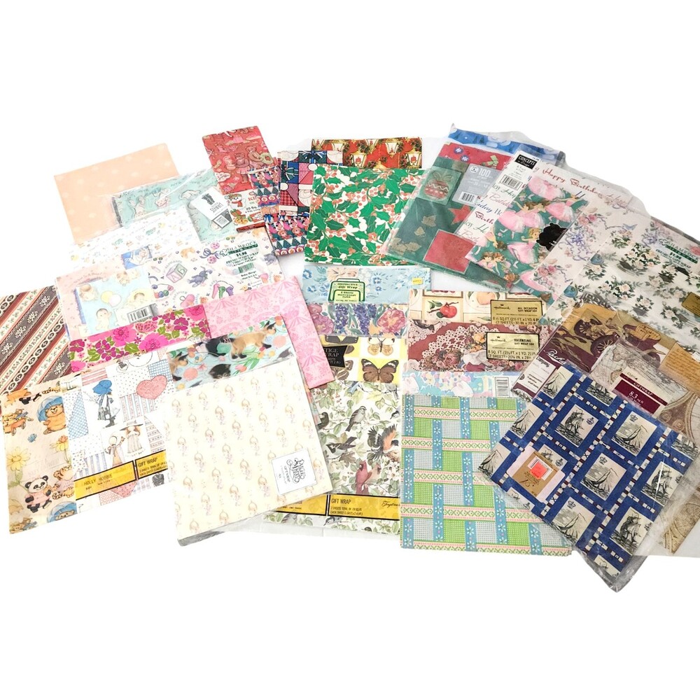 Lot of Vintage Wrapping Paper Various Occasions 40+ Patterns Packages & Sheets